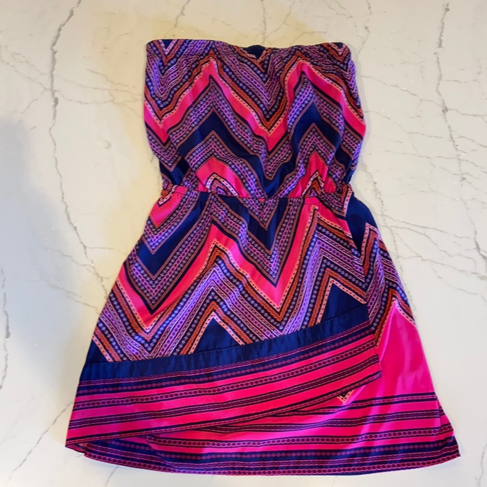Express Strapless Dress size small pink and blue